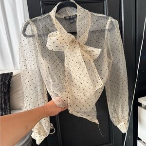 Cream Sheer Blouse with Bow